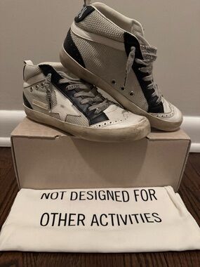 Golden Goose White and Black Mid-Top Sneakers
